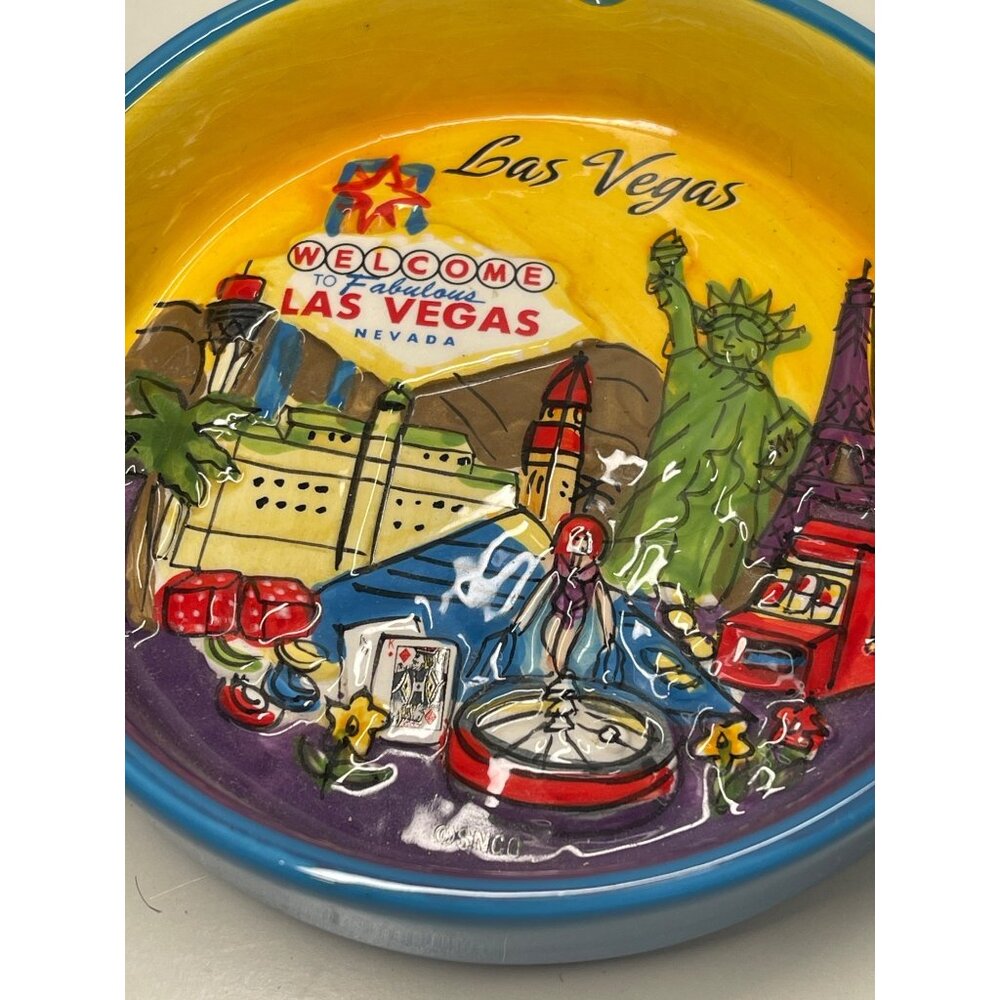 Vintage Colorful Las‎ Vegas Souvenir Ashtray With Iconic Landmarks